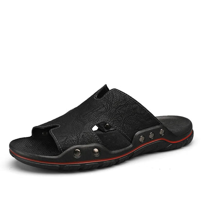 Summer Men Slippers Genuine Leather Breathable Clogs Sandals Beach Classics Leather Slides Outdoor Flip Flops Plus Size Men Shoe