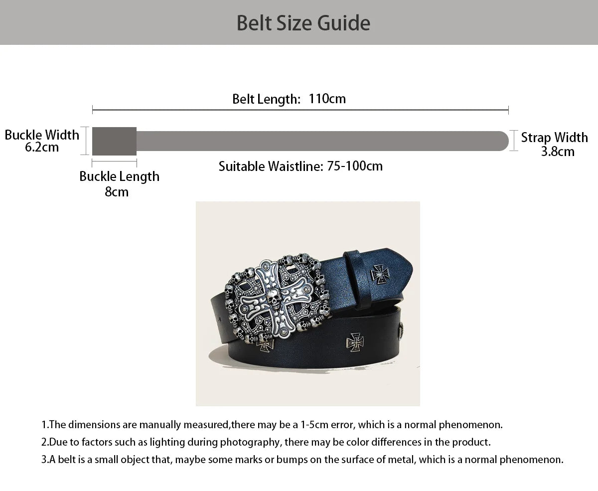 Black Punk Style PU Leather Belt Unisex Gothic Fashion Accessory Cross rivet decoration Y2K rock hip-hop style Jeans Belt Gift