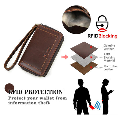 CONTACT'S Genuine Leather Key Wallets Key Chain Holder Full Grain Leather AirTag Slot Male Mini Wallets Key Pouch Card Holders
