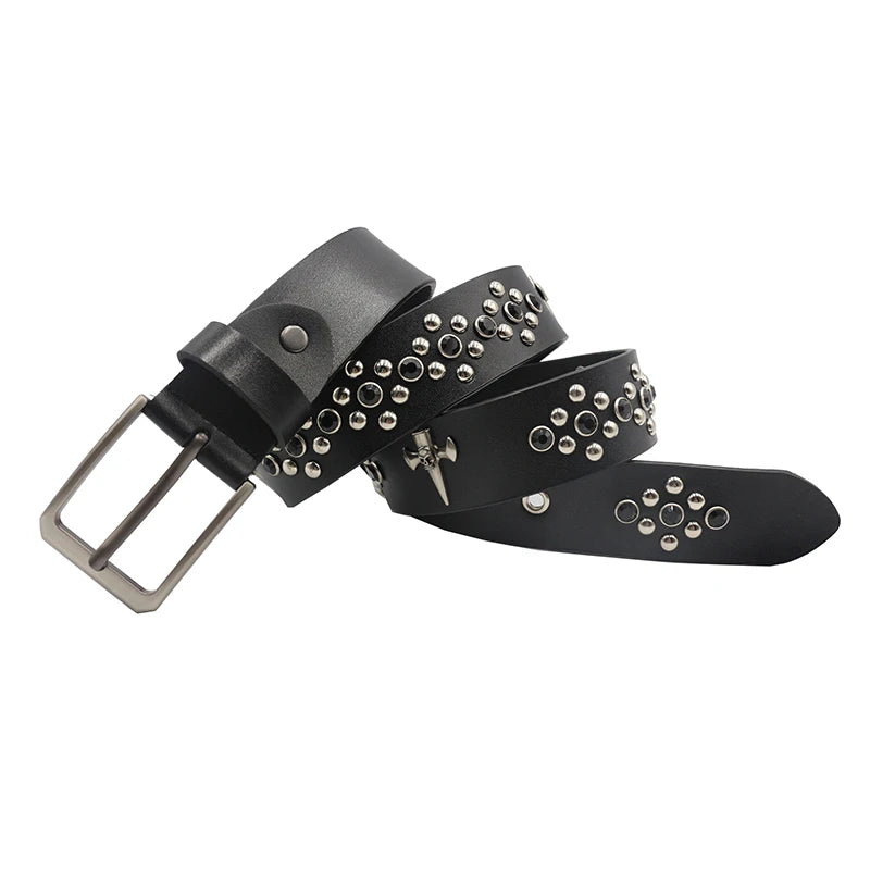 Men Belt Punk Rivet Jeans Belts For WOMEN  NEW Metal Rivet Cowboy Belt Genuine Leather Cowskin