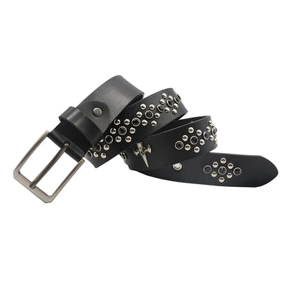 Men Belt Punk Rivet Jeans Belts For WOMEN  NEW Metal Rivet Cowboy Belt Genuine Leather Cowskin