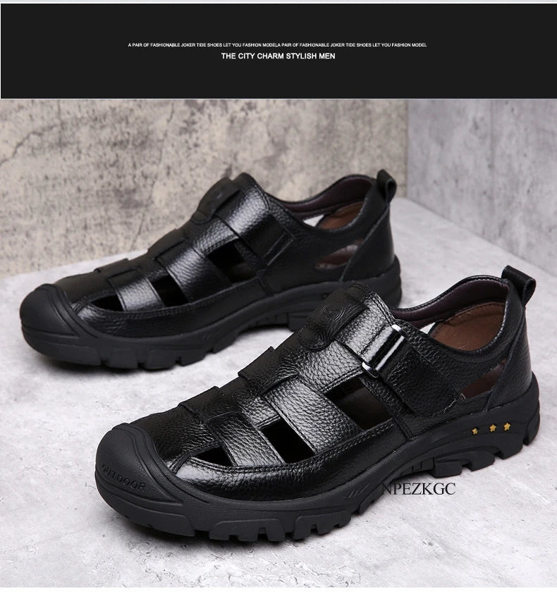 Classic High Quality Cow Leather Sandals Summer Outdoor Handmade Men Sandals Fashion Comfortable Men Beach Leather Shoes