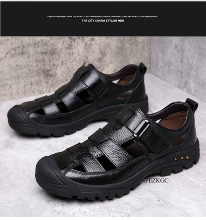 Classic High Quality Cow Leather Sandals Summer Outdoor Handmade Men Sandals Fashion Comfortable Men Beach Leather Shoes
