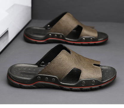 Summer Men Slippers Genuine Leather Breathable Clogs Sandals Beach Classics Leather Slides Outdoor Flip Flops Plus Size Men Shoe