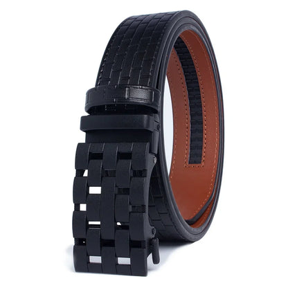 2023 Men Belt Metal Luxury Brand Automatic Buckle Plaid Genuine Leather Belts for Men Waist Strap Black Male