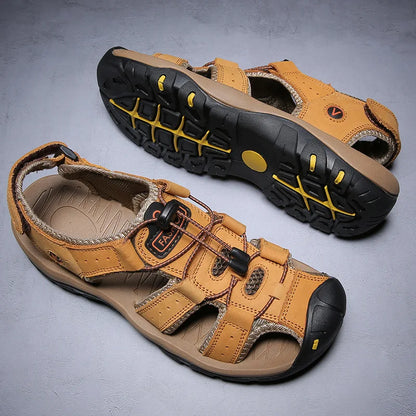 2026 New Men's Sandals Handmade Thick Bottom Rubber Breathable Casual Slip-On Beach Shoes Leather Upgraded Version
