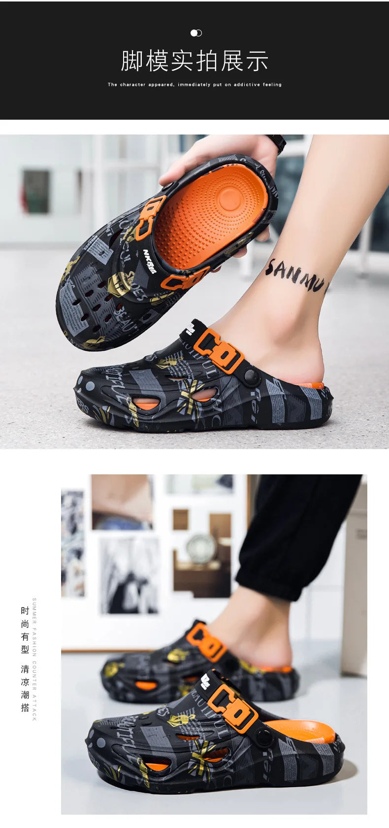 Men's Sports Sandals Summer Eva Light Soft Comfortable Men's Beach Sandals Fashion Platform Buckle Slip-on Graffiti Slippers