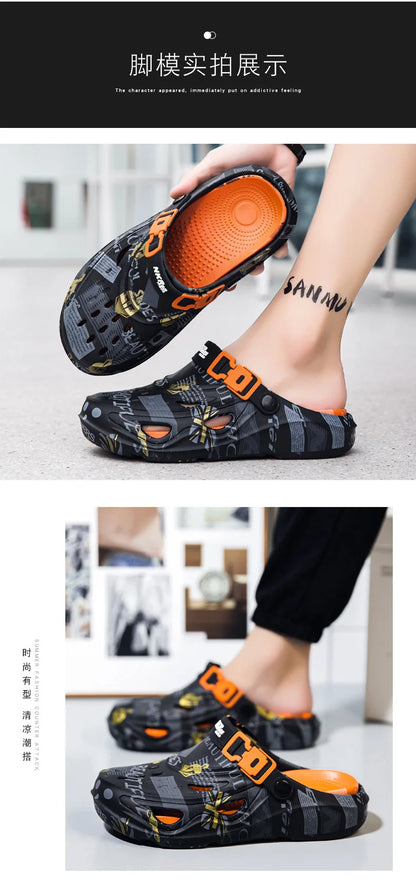 Men's Sports Sandals Summer Eva Light Soft Comfortable Men's Beach Sandals Fashion Platform Buckle Slip-on Graffiti Slippers