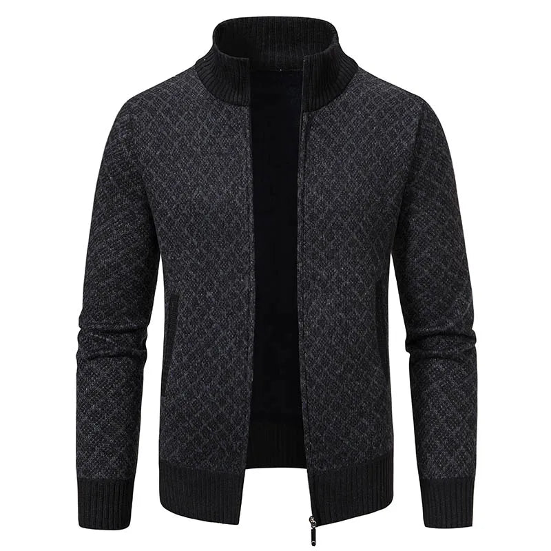 Men's Knitted Cardigan Coat Korean Slim Fit Trendy Sweater Autumn Winter Zip Up Mens Fleece Lined Top Clothing