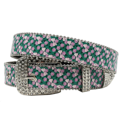 Rhinestone belt blue totem print New Women's Fashion Rhinestone Versatile Fashion PU Leather Belt Jeans Punk Rock Y2K Belt