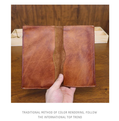 Large Capacity Men Wallet Vintage Genuine Cow Leather Handbag Card Holder Phone Pocket High Quality Handmade Male Money Clips