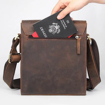 NASVA Men's Genuine Leather Shoulder Bag Vintage Small Crossbody Bag Casual Messenger Bag Outdoor Sports Sling Bag