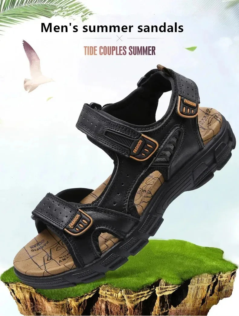2025 New Genuine Leather Men's Sandals Summer Outdoor Non-slip Hiking Trekking Shoes for Men Beach Slippers Casual Sneakers