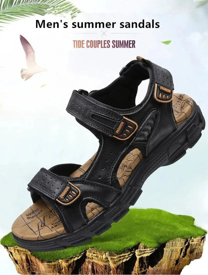 2025 New Genuine Leather Men's Sandals Summer Outdoor Non-slip Hiking Trekking Shoes for Men Beach Slippers Casual Sneakers