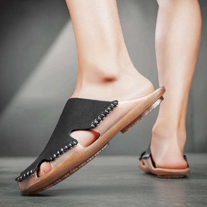 New Quality Leather Non-Slip Slippers Men Beach Sandals Comfortable Summer Shoes Men Slippers Classics Men Flip Flops Big Size