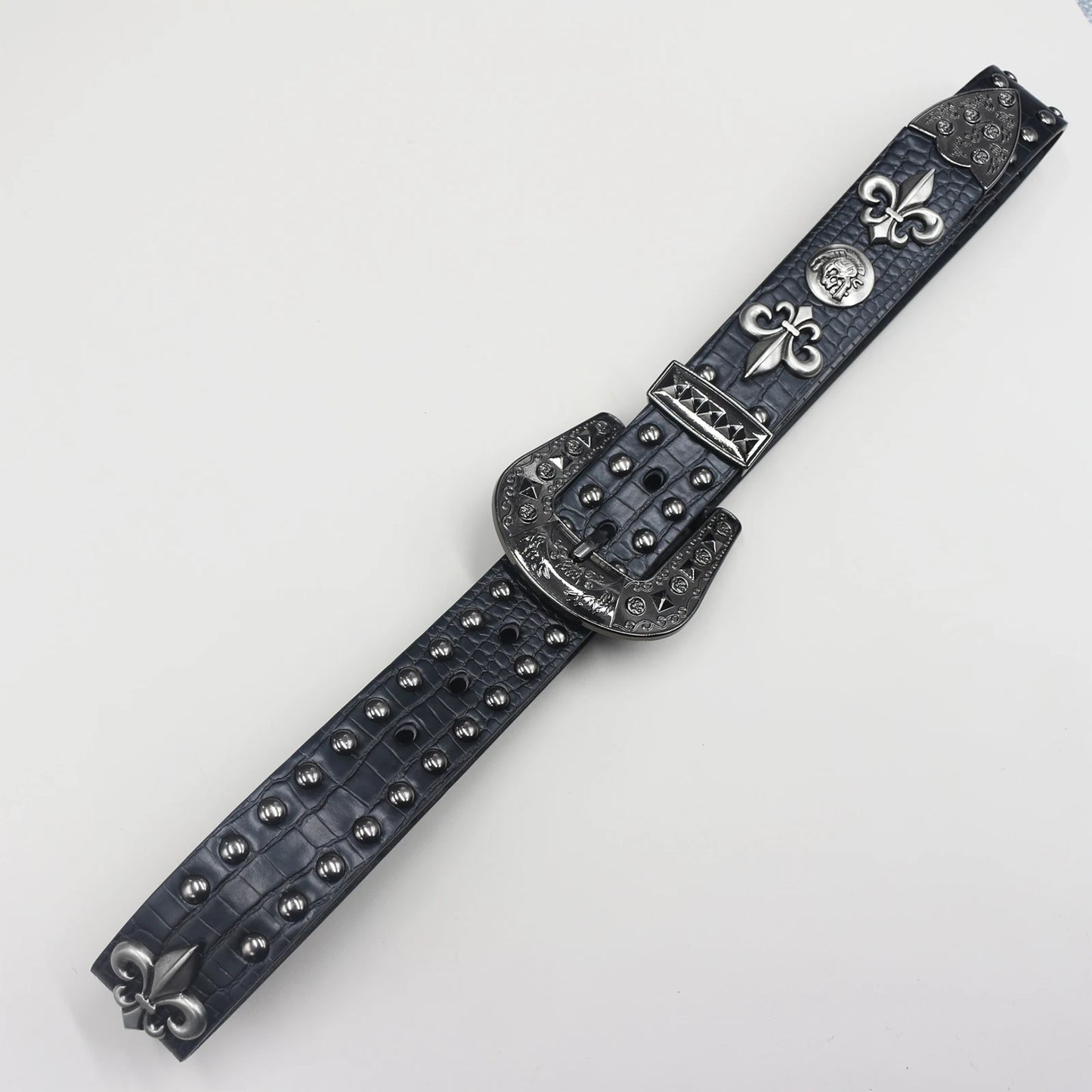 Heart cross rivet belt Punk Belt Unisex Fashion Personality Trend All-match Jeans Accessories Metal Buckle Pu Girdle Retro Y2k