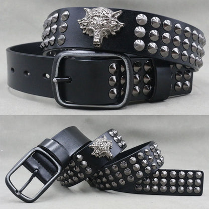 Designer Brand Belt Men Rivet Real Leather Pin Belt Male Black Rock Genuine Leather Cowhide Luxury Punk Belt Jeans