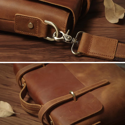 NUKA Men's Leather Handbag Vintage Business Briefcase Crazy Horse Cowhide Messenger Bag Deluxe Shoulder Bag For 15.6 Inch Laptop