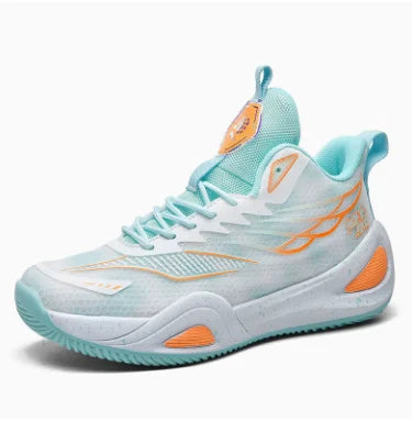 Mesh breathable polyester fiber material soft sole contrasting color men's high top basketball shoes