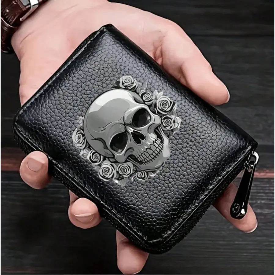 Gothic Skull Floral Print Wallet Multifunctional Card Holder Zipper Coin Purse Unique Gift For Men Mini Wallet Purse Card Holder