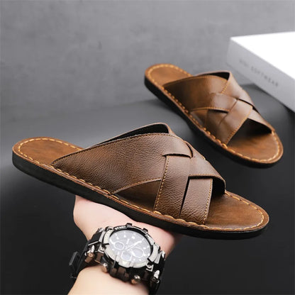 Genuine Leather Men Casual Sandals Summer Mens Slippers Outdoor Breathable Beach Shoes Comfortable Flats Men Flip Flops Size 48