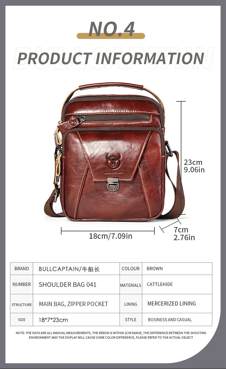 BULLCAPTAIN  Genuine Leather Men's Bag Single Crossbody Bag Shoulder Bag Men's Messenger Bag