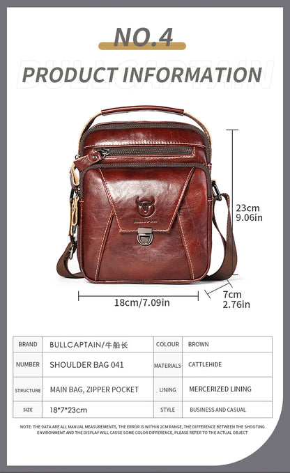 BULLCAPTAIN  Genuine Leather Men's Bag Single Crossbody Bag Shoulder Bag Men's Messenger Bag