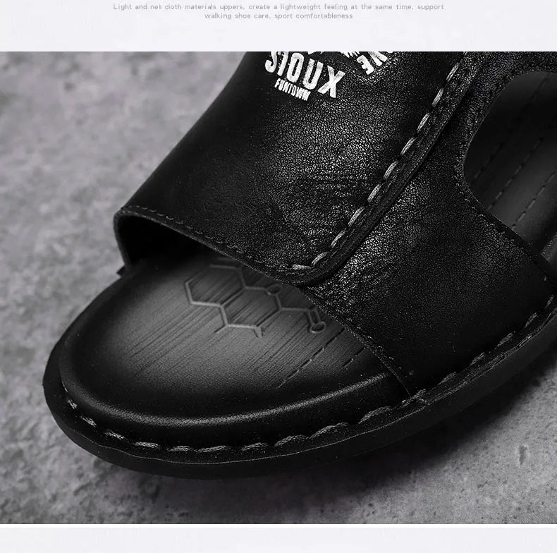 Men's Summer Genuine Leather Sandals Classic Roman Men Shoes Slippers Soft Comfortable Men Non-slip Walking Footwea Plus Size 47