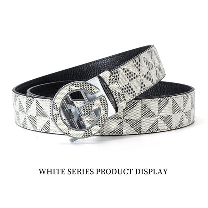 Men's Luxury Automatic Buckle Belt Classic Triangle Pattern PU Leather Business Casual Waistband for Jeans