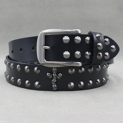 NEW Metal Rivet Cowboy Belt Genuine Leather Cowskin Men Belt Punk Rivet Jeans Belts For WOMEN Ceinture Homme Cinturones Hombre