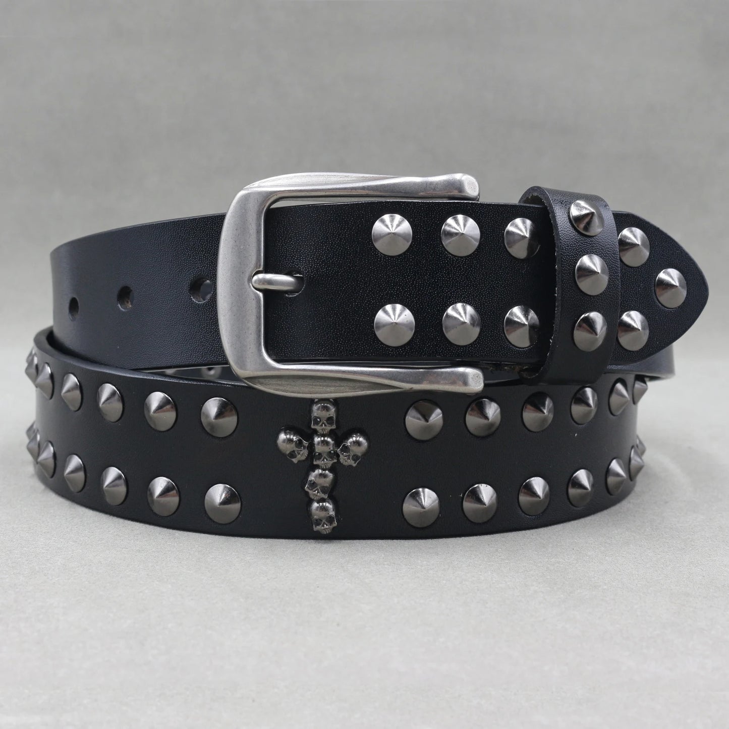 Designer Brand Belt Men Rivet Real Leather Pin Belt Male Black Rock Genuine Leather Cowhide Luxury Punk Belt Jeans