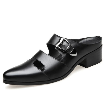 Men Half Slipper Shoes 5CM High Heels Slides Luxury Loafers Fashion Zapatillas Hombre Casual Shoes Sapato Social Masculino Mules