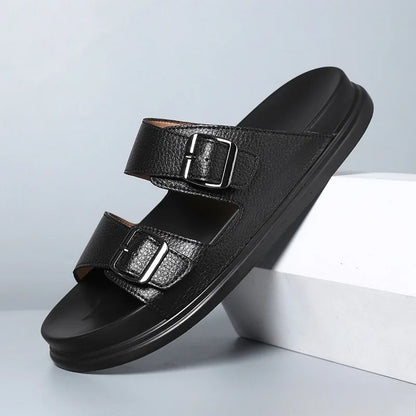 Summer Men's Slippers High Quality Cow Leather Sandals Outdoor Non Slip Platform Sandals Comfort Casual Slippers for Men Slides