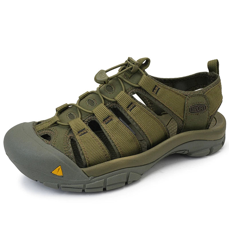 Outdoor Summer Men Sandals Leather Mens Casual Shoes Non-Slip Male Beach Shoes Anti-collision Toe Roman Flats Flip-flops 38-48