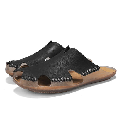 New Quality Leather Non-Slip Slippers Men Beach Sandals Comfortable Summer Shoes Men Slippers Classics Men Flip Flops Big Size