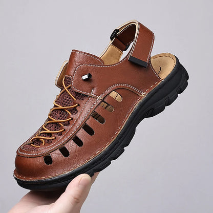 New Summer Men's Leather Sandals Casual Outdoor Beach Shoes Comfortable Male Hollow Out Footwear Leisure Walk Sandaly Sandalias