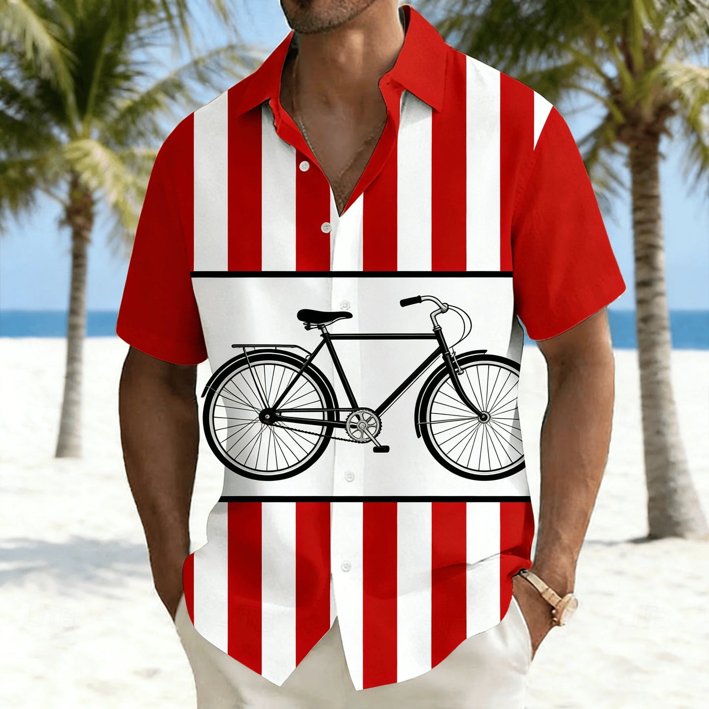 Men's Colorful Parrot Printed Short Sleeve Shirt, Striped and Tropical Macaw Pattern Loose Breathable Shirt