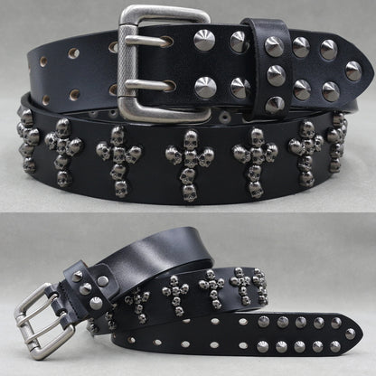 Designer Brand Belt Men Rivet Real Leather Pin Belt Male Black Rock Genuine Leather Cowhide Luxury Punk Belt Jeans