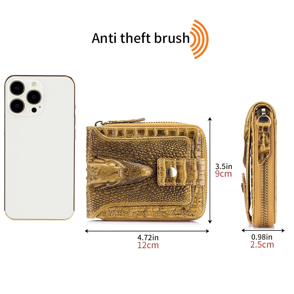 Cowhide Men's Wallet with Crocodile Pattern Genuine Leather Large Capacity Card Slot Zero Wallet