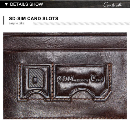 CONTACT'S Men Clutch Wallet Genuine Leather Long Wallet Hasp Card Holder Vintage Male Zipper Coin Purse Money Clip Women Purse