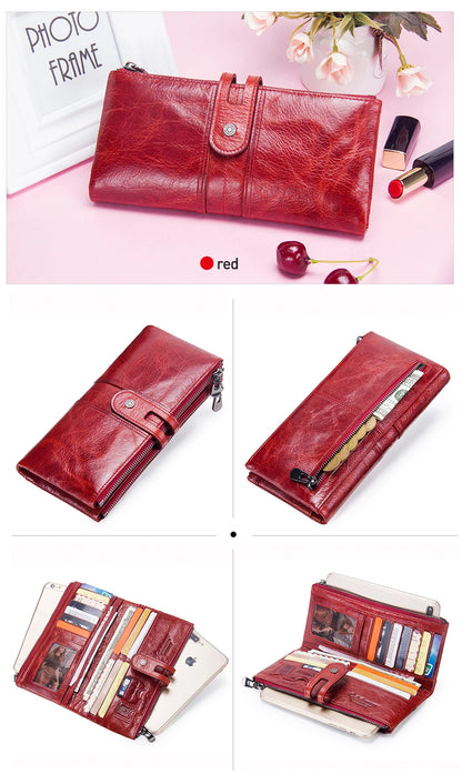CONTACT'S Men Clutch Wallet Genuine Leather Long Wallet Hasp Card Holder Vintage Male Zipper Coin Purse Money Clip Women Purse