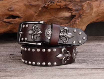 High Quality Metal Rivet Cowboy Belt Top Grain Genuine Leather Cowskin Men Belt Punk Rivet Jeans Belts For Men