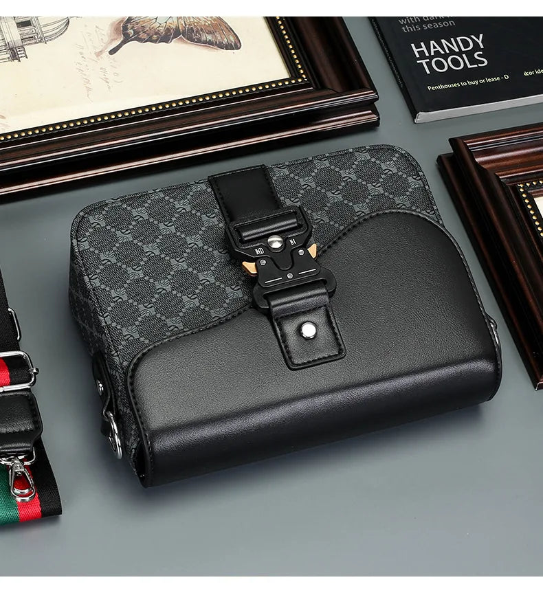 Luxury Plaid Crossbody Bags Men Fashion Buckle Flap Men's Crossbody Bag Casual Shoulder Bag Male Waterproof Business Sling Bags