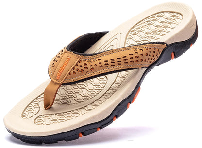 Plus Big Size 49 50 51 52 Mens Flip Flops Slippers PU Leather Beach Shoes TPR Outsoles Hard-Wearing Outdoor Style