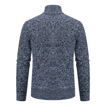 Mens Sweaters Jacket Full Zip Fleeced Sweater Cardigan Plaid Stand Collar Sweaters Coat Autumn Winter Homme Clothes