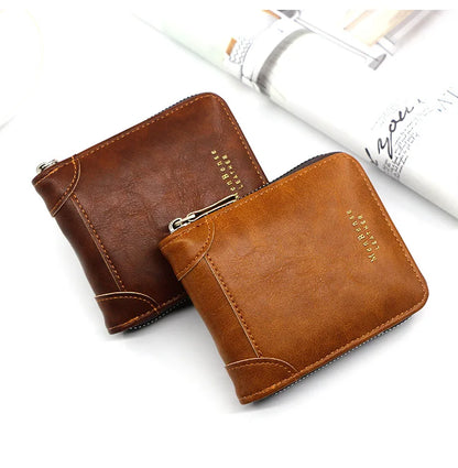Big Capacity Men Short Wallets Name Engraving High Quality Card Holder Retro Male Coin Purse  Simple Zipper Men Money Clips