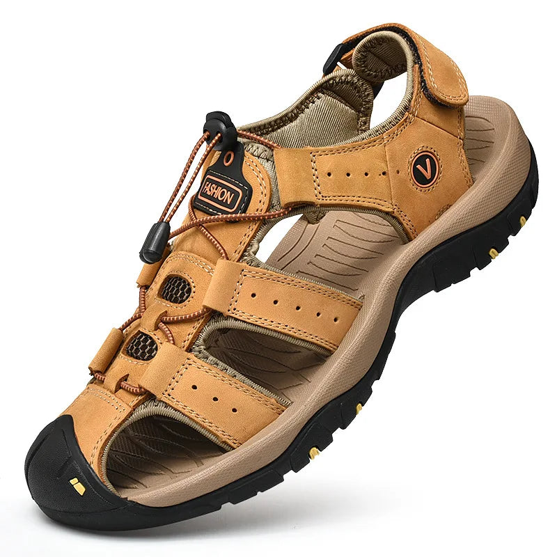 2026 New Men's Sandals Handmade Thick Bottom Rubber Breathable Casual Slip-On Beach Shoes Leather Upgraded Version