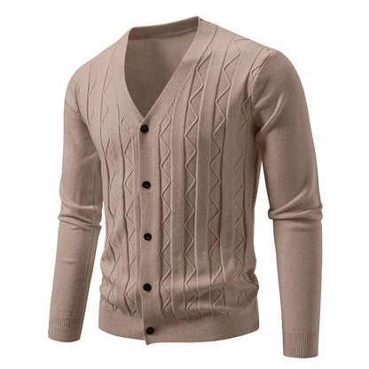 2026 New Knit Cardigan Men Korean Style Fashion Smart Casual V-Neck Knitted Sweatercoat Mens Solid Color Slim Sweater Outerwear