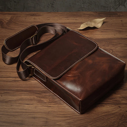 NUKA Men's Genuine Leather Shoulder Bag Retro Flap Crossbody Bags Casual Trend Satchel High Quality Luxury Cowhide Messenger Bag