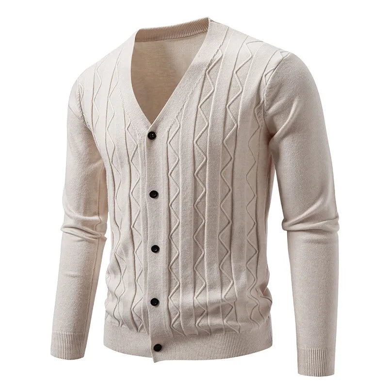 2026 New Knit Cardigan Men Korean Style Fashion Smart Casual V-Neck Knitted Sweatercoat Mens Solid Color Slim Sweater Outerwear